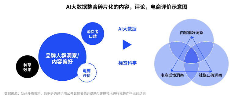 AI大数据整合碎片化内容，评论，电商评价示意图